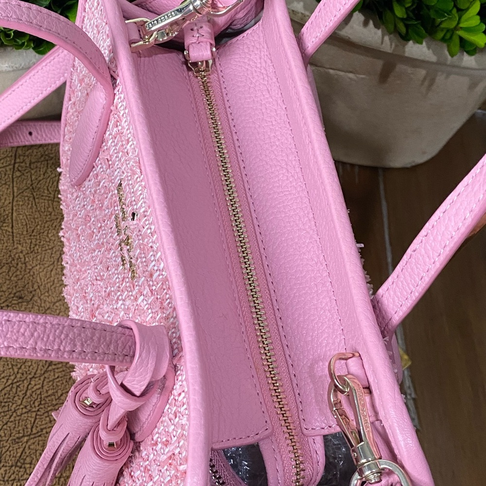Kate Spade Pink Rowe Summer Tweed Medium Top Zip Satchel - Picture 7 of 17